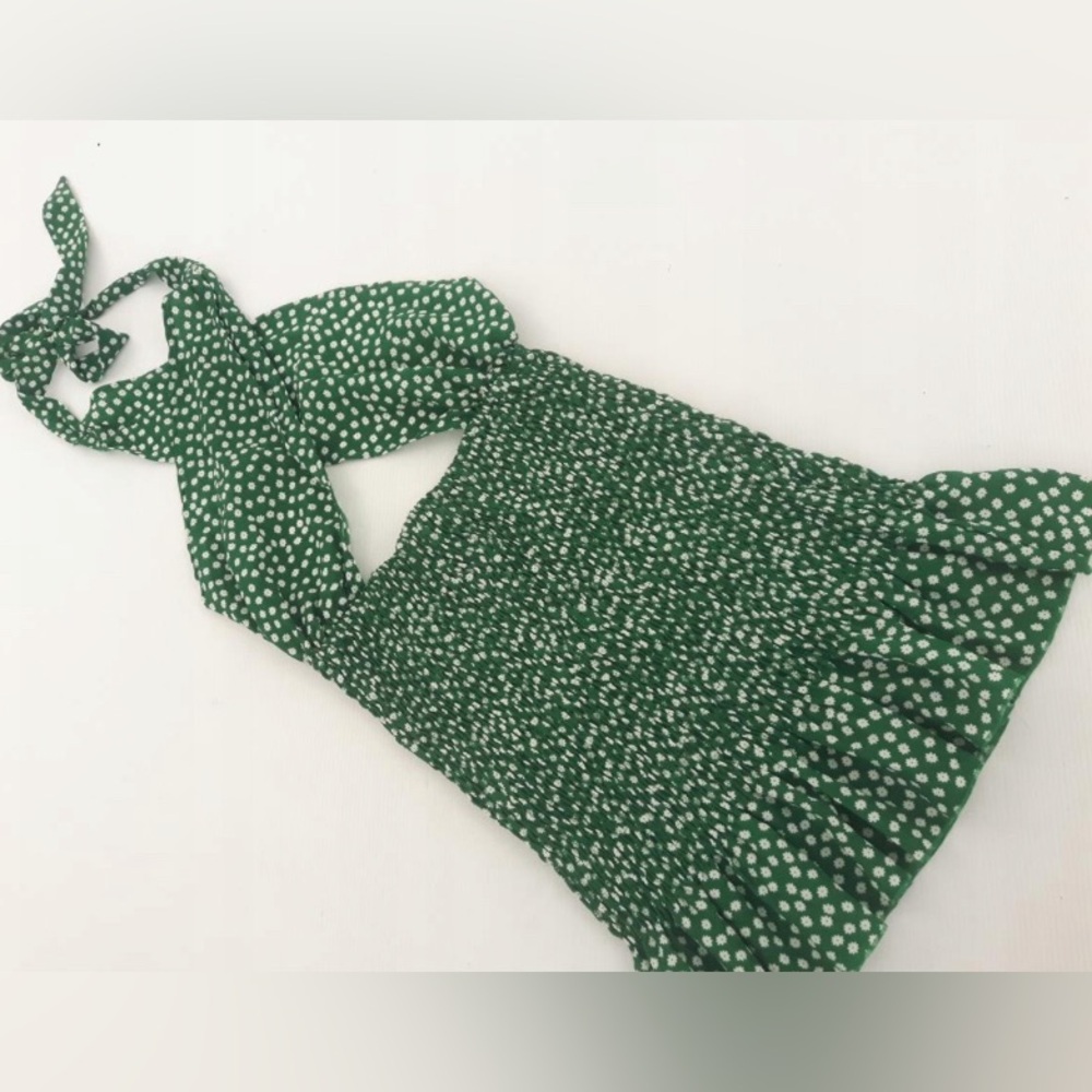 Green with white polka dot mini dress